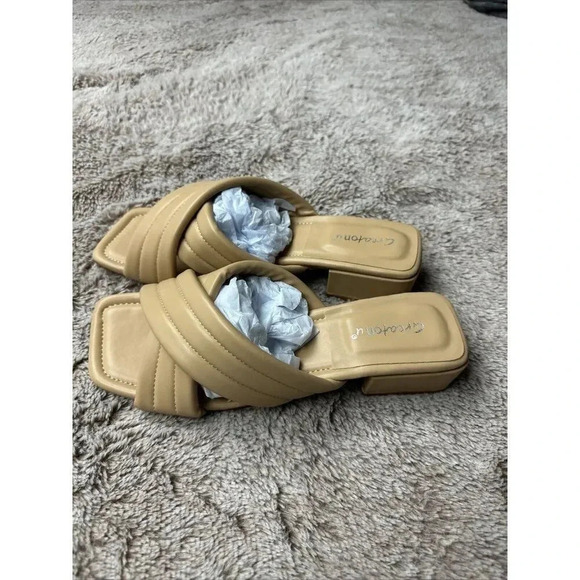 Greatonu Women's Chunky Heeled Sandals Square Open Toe Mules Heels Cross Band Su - Picture 8 of 15